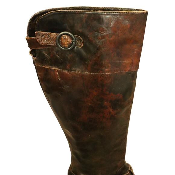 Born Crown Brown Leather Tall Riding Boots Low Heel Buckle 9 Knee Equestrian - Picture 7 of 10